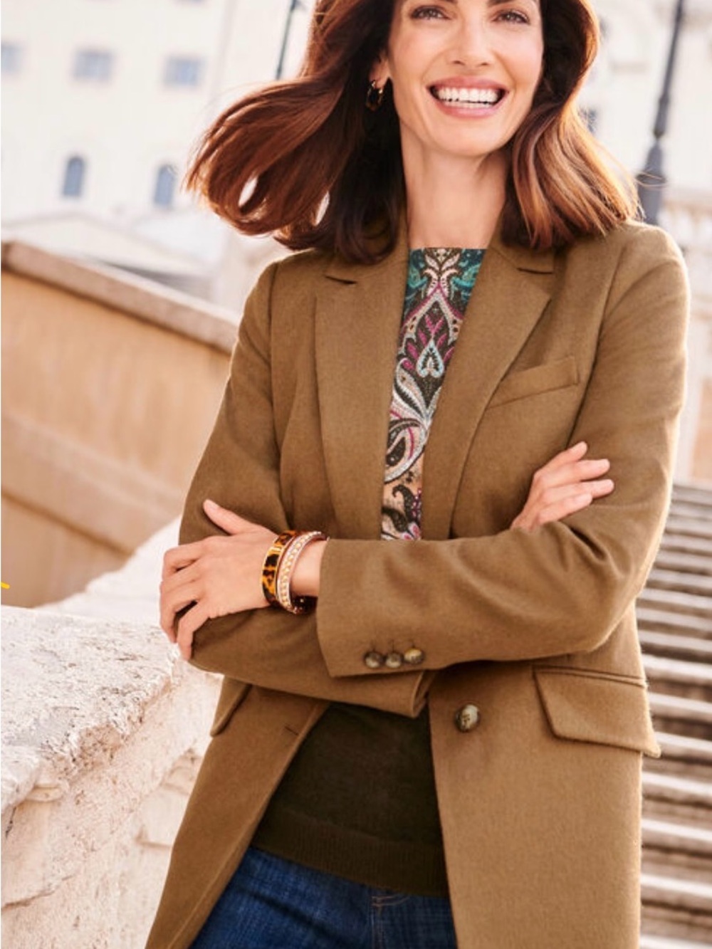 Talbots Brushed Italian Wool Camel Long Blazer 14 P Career wear Jacket Coat